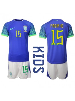 Brasilien Fabinho #15 Auswärts Trikotsatz für Kinder WM 2022 Kurzarm (+ Kurze Hosen)